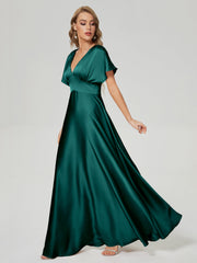 Cap Sleeves Soft Satin Prom Dresses