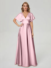 Cap Sleeves Soft Satin Prom Dresses