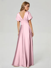 Cap Sleeves Soft Satin Prom Dresses