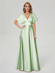 Cap Sleeves Soft Satin Prom Dresses