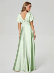 Cap Sleeves Soft Satin Prom Dresses