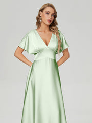 Cap Sleeves Soft Satin Prom Dresses