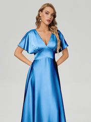 Cap Sleeves Soft Satin Prom Dresses