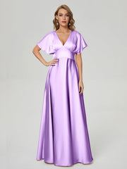 Cap Sleeves Soft Satin Prom Dresses