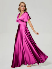Cap Sleeves Soft Satin Prom Dresses