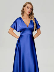 Cap Sleeves Soft Satin Prom Dresses