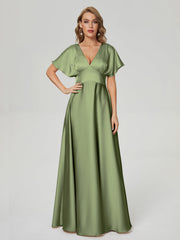 Cap Sleeves Soft Satin Prom Dresses
