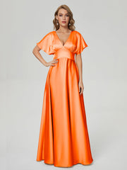 Cap Sleeves Soft Satin Prom Dresses