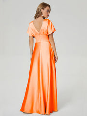 Cap Sleeves Soft Satin Prom Dresses