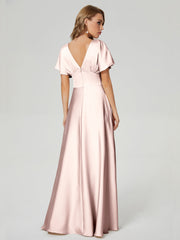 Cap Sleeves Soft Satin Prom Dresses
