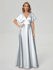 Cap Sleeves Soft Satin Prom Dresses
