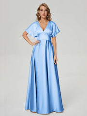 Cap Sleeves Soft Satin Prom Dresses