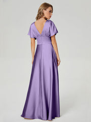 Cap Sleeves Soft Satin Prom Dresses