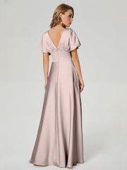 Cap Sleeves Soft Satin Prom Dresses