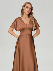 Cap Sleeves Soft Satin Prom Dresses