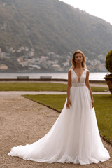 Sparkly Dress for Wedding with V-Neck  Aline Ball Gown Wedding Dress Beaded Dress