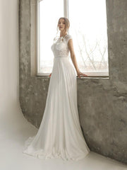 Simple and Elegant Wedding Dress Lace Chiffon Wedding Dress Short Sleeves Bridal Gown A-Line Wedding Dress Delicate Embroidery Dress