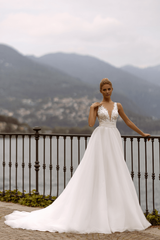 Lace Bodice Wedding Gown Open Back Wedding Dress with Lace Strap - Sleeveless Ball Gown Wedding Dress with V