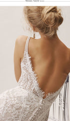 Vintage Lace Bridal Gown Fairy Wedding Dress Beach Wedding Gown Mermaid Wedding Dress With Slit