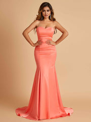 Sexy Satin Sweetheart Mermaid Prom Dresses Strapless Floor Length
