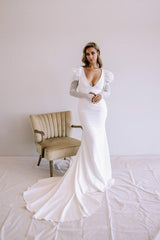 Sultry Mermaid Wedding Dress with Plunge V Neckline