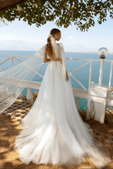 Open Back Wedding Dress  Aline Ball Gown Wedding Dress Sleeveless Ball Gown Wedding Dress with Deep V-Neck