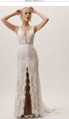 Vintage Lace Bridal Gown Fairy Wedding Dress Beach Wedding Gown Mermaid Wedding Dress With Slit