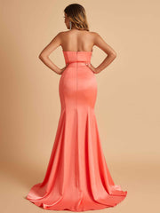 Sexy Satin Sweetheart Mermaid Prom Dresses Strapless Floor Length