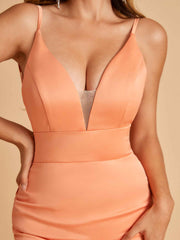 Satin Deep V-neck Mermaid Prom Dresses Open Back Floor Length