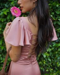 Full Of Charm Long Butterfly Sleeve Silk Formal Bridesmaid Dresses