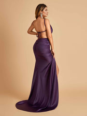 Sexy Satin Spaghetti Straps Prom Dresses Open Back Mermaid Floor Length Unique