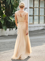 V-neck Lace Top Ruched Sheath Dress Champagne