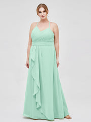 Spaghetti Strap Elegant Bridesmaid Dress with V-neck Mint Green