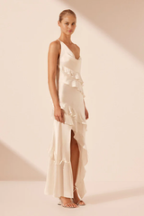 Weitese Formal Wear Dresses Asymmetrical Ruffle Maxi Dress Ivory Wedding Dress Prom Dress Shops