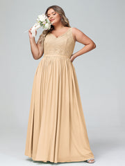 Lace Top and Chiffon Bottom Long Dresses Peach
