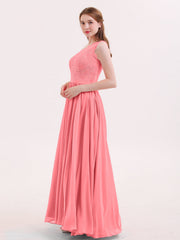 One Shoulder Lace and Chiffon Dresses Watermelon