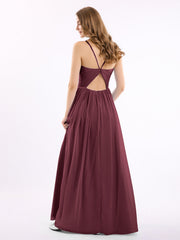 Sweetheart Neck Chiffon Dress with Spaghetti Strap Cabernet