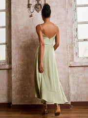 Spaghetti Straps Asymmetrical Soft Satin Dresses Dusty Sage