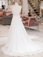 V Neck Lace Chiffon Long Wedding Dress Beach Wedding Dress