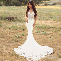 Sexy Mermaid Spaghetti Strap Chiffon Lace Wedding Dresses