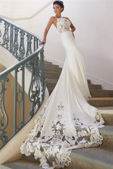 Sexy Mermaid Spaghetti Strap Chiffon Lace Wedding Dresses