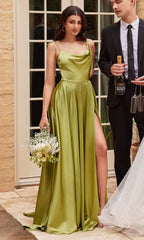 Cowl-Neck Long Satin Prom Dress BD104