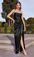 Front-Knot Open-Back Long Satin Prom Dress BD111