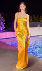Front-Knot Open-Back Long Satin Prom Dress BD111