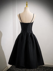 A-Line Satin Black Satin Short Prom Dress, Black Homecoming Dress