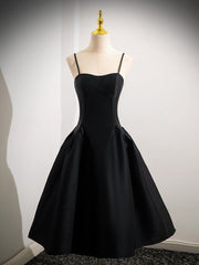 A-Line Satin Black Satin Short Prom Dress, Black Homecoming Dress