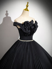 Off Shoulder A-Line Black Long Prom Dress, Black Long Evening Dress