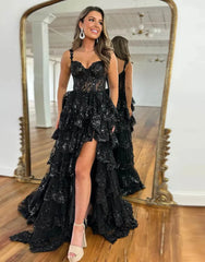 Wholesale Gorgeous Shiny A-Line Long Tiered Corset Prom Dress With Sequined Appliques prom dresses shops