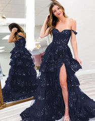 Wholesale Gorgeous Shiny A-Line Long Tiered Corset Prom Dress With Sequined Appliques prom dresses shops