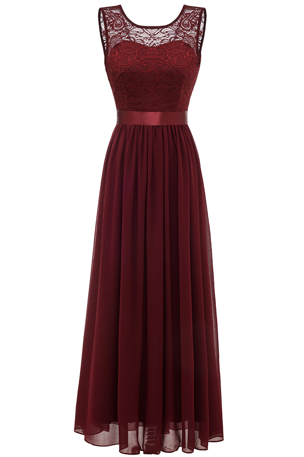 Burgundy Long Lace Bridesmaid Dress